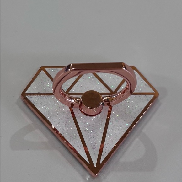 New Diamond Shaped White Glitter Rose Gold Cell Phone Pop Socket Holder - Picture 1 of 5